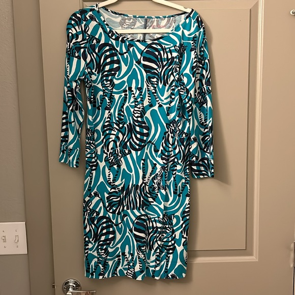 Lilly Pulitzer Marlow I’m Game Zebra Blue Pima Cotton Mini Dress - Picture 2 of 4